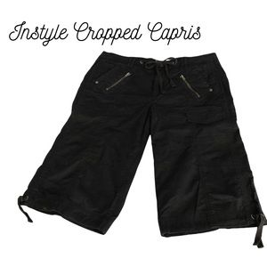 INSTYLE CROPPED BLACK CRINKLE CAPRIS SIZE (8)